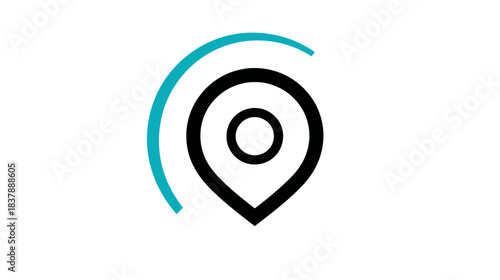 Stylish black location pin icon with a turquoise tracking arc. Perfect for GPS, navigation, and mapping concepts.