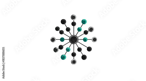 Modern abstract network connection with central hub and radiating nodes, symbolizing technology, data, and communication.