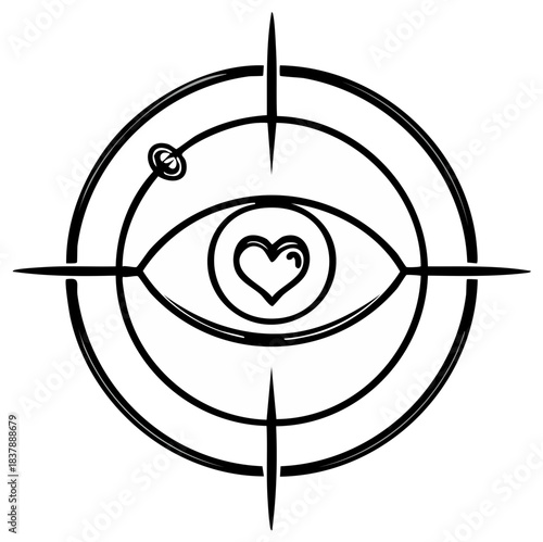 Minimalist Eye Heart Symbol Design Circles Arrows Black and White Graphic