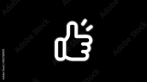 Stylized white line art thumbs up icon with spark effect on black background, symbolizing approval, like, success, and positivity.