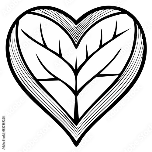 Heart shape formed from a detailed leaf and stem illustration