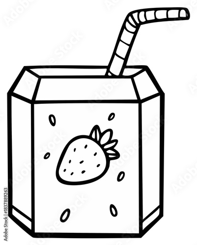 Hand Drawn Strawberry Juice Box with Straw Illustration