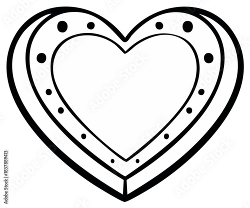 Decorative heart symbol black and white line art with dotted inner border design element