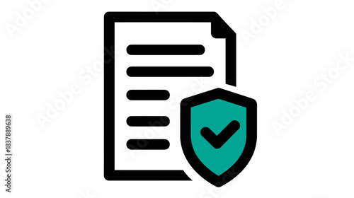 Verified secure document with shield and checkmark icon, representing data protection, privacy, compliance, and policy.