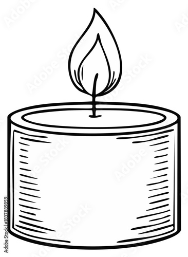 Hand drawn illustration of a single lit candle with a flickering flame in sketch style