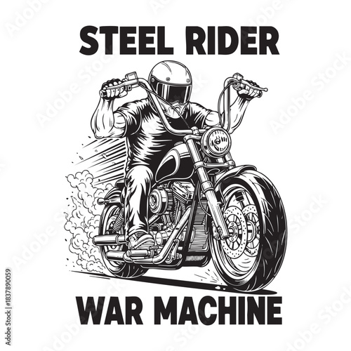 Vintage Biker Graphic Black and White Vector Illustration