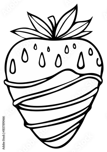 Hand drawn chocolate dipped strawberry coloring page vector illustration