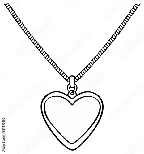 Sketch style illustration of a heart pendant hanging from a chain, jewelry love Valentine's Day.