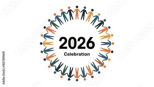 Circle of Unity: A vibrant visual encapsulates the spirit of togetherness, featuring figures of diverse origins forming a harmonious circle, with 2026 Celebration at its heart.