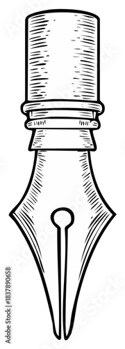 Antique Fountain Pen Nib Illustration, Vintage Writing Tool Engraving, Black and White Artwork, Graphic Design Element