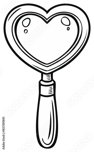 Heart shaped magnifying glass line art vector design to detect love and search for romance outline illustration