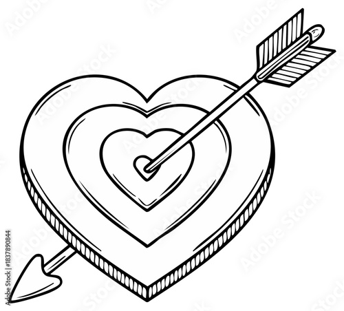 Drawn Heart Target with Arrow through Center Valentine Love Symbol