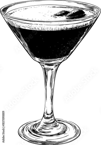 Illustration of a classic espresso martini cocktail in a glass.