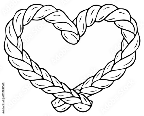 Stylized Heart Shape Created with Braided Strands, Outline Drawing, Vector Illustration