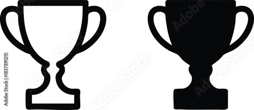 Trophy or Award Cup Icon, Outline and Filled Trophy Icon, Winner's Prize Cup Vector, First Place Award Symbol, Championship Cup Pictogram, silhouette, vector, illustration