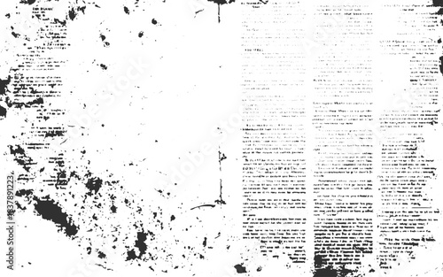 Retro vintage newspaper overlay with faded ink, grainy dust and distressed rough texture for grunge background