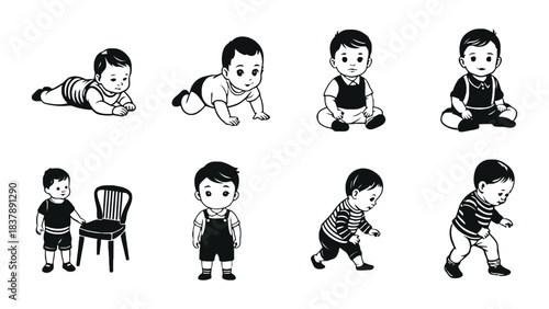 Baby development stages vector illustration black and white