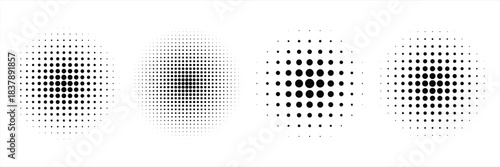 Set of black halftone dots backgrounds. vector modern dots halftone,Pop art comic style gradient circle halftone set Vector isolated on white background dots.