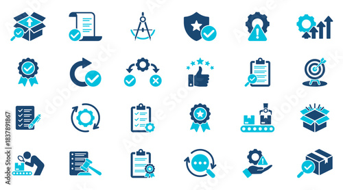 Modern quality control solid vector icons collection