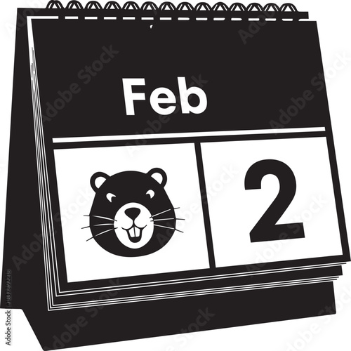 Groundhog day february 2nd calendar page with cute groundhog illustration