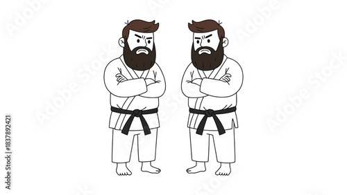 Two karate fighters in dojo ready for martial arts battle art