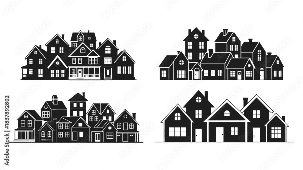 Naklejka premium House silhouette vector illustration set neighborhood design