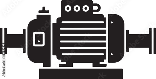 Water pump machine silhouette, water pump with electric motor, electric water pump icon vector illustration