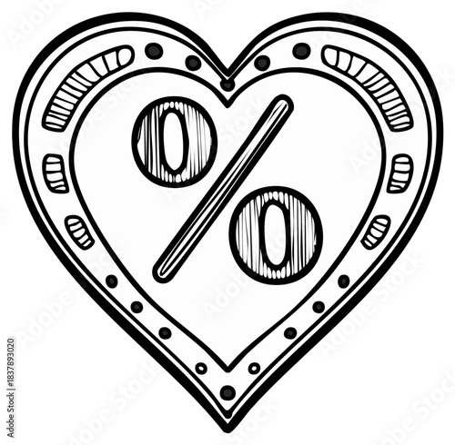 Doodle Style Percentage Sign Inside Heart Shape Symbolizing Love Discounts