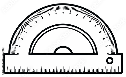 Hand Drawn Protractor Semicircle Ruler for Geometry and Math Education