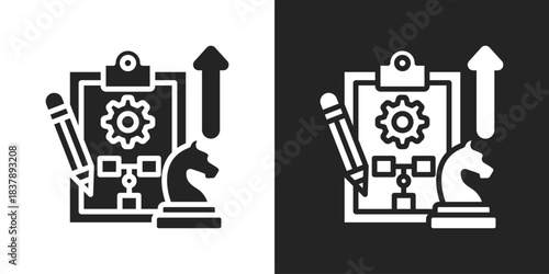 Strategic Planning Icon In Black And White Glyph Style
