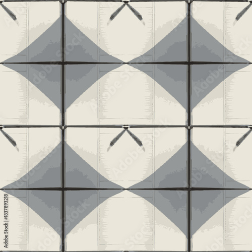 A stylish abstract geometric pattern features repeating grey diamond shapes on a cream background, perfect for modern design projects and digital art.