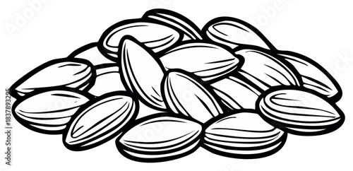 Illustration of Grouped Sunflower Seeds Depicted in Black and White Outline