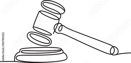 line drawing of a judge's gavel and striking block.