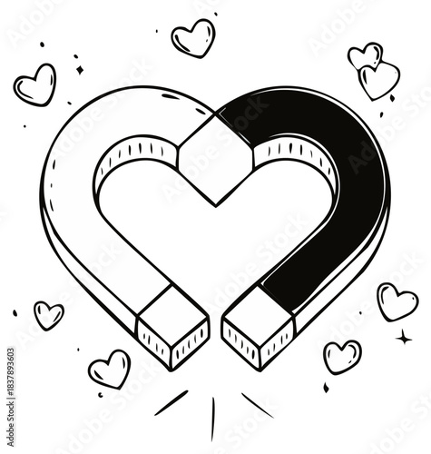 Heart-shaped horseshoe magnet drawing attracting love and connection