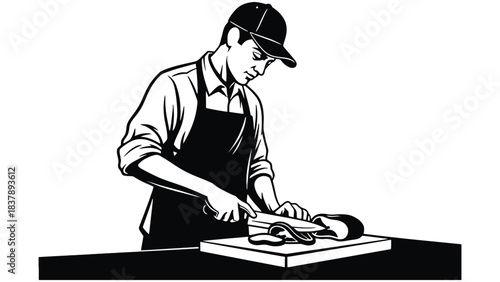 Chef cutting food vector illustration for cooking design