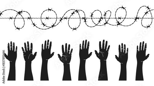 Barbed wire and hands illustration concept of imprisonment