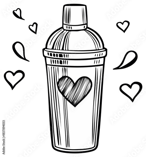 Doodle Style Cocktail Shaker with Heart Decorations and Swirls