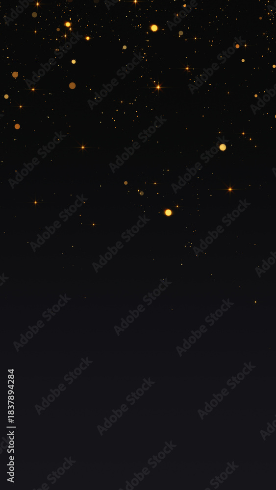 Obraz premium golden glitter shiny stars and bokeh lights and particles falling , holiday christmas new year dark luxury gold vertical social media background 