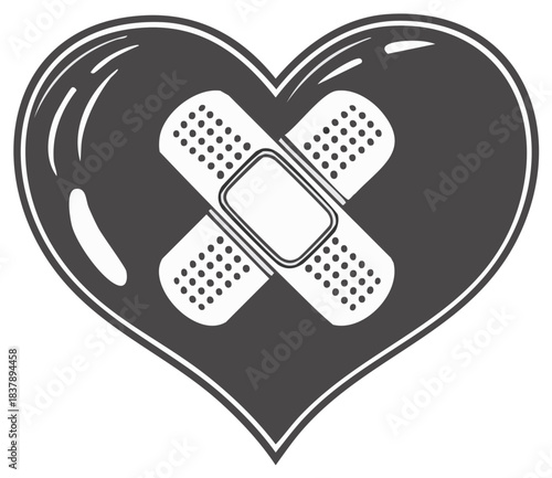 Stylized graphic of a heart with crisscross bandages representing recovery and healing