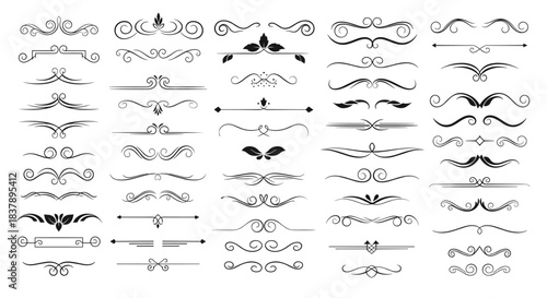 A large and intricate set of classic vintage text dividers calligraphic flourishes and decorative ornamental borders for elegant designs.