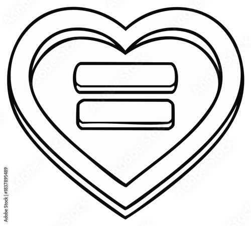 Love Equality Symbol with Heart and Equals Sign Vector Line Art Illustration