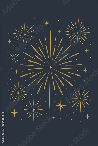 Festive Christmas Fireworks Pattern on Night Sky Background