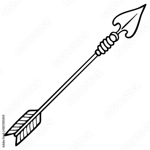Stylized arrow drawing with textured fletching and decorative shaft