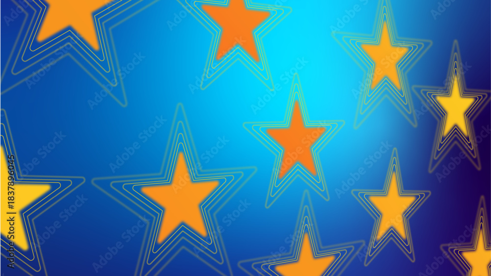 Obraz premium Blue gradient star pattern with glowing orange and yellow neon outlines