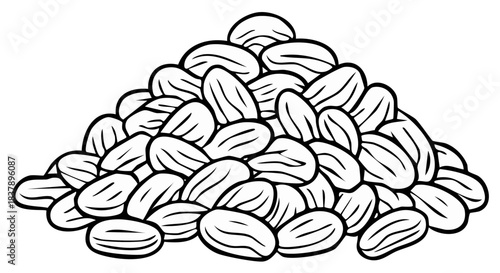 Pile of peanuts or groundnuts outline drawing cartoon style black and white illustration
