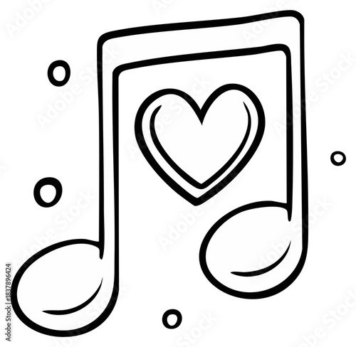 Hand Drawn Music Note with Heart Outline Expressing Love for Melody and Passionate Sound