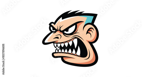 A fierce and angry cartoon character face with sharp teeth and an aggressive expression perfect for a sports mascot or team logo design.