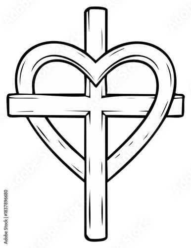 Christian Cross Symbol Embraced by Heart Outline Love and Faith Together