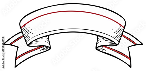 Vintage Style Blank Banner Ribbon with Red Stripes and Sketchy Texture