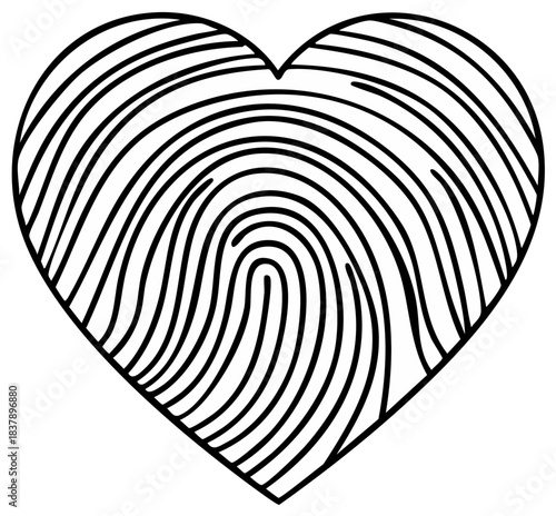 Unique Identity Fingerprint Pattern Inside Heart Shape Line Art Graphic
